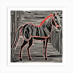 Horse In Black And Red Art Print