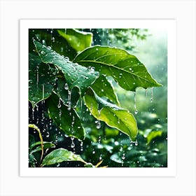 Rain Drops On Leaves Art Print