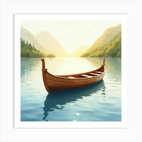 Elegant Wooden Boat In Watercolor Morning Light 1 Art Print