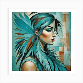 Blue Feathered Woman Art Print