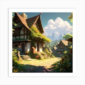 Rustic Village Scene Ethereal Heavenly Glow Incorporating Styles Of Greg Rutkowski Loish Rhads (1) Art Print