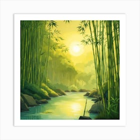 A Stream In A Bamboo Forest At Sun Rise Square Composition 22 Art Print