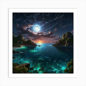 Moonlight Over The Ocean 1 Art Print