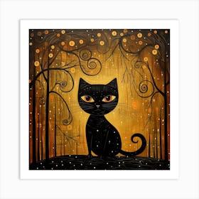 Black Cat In The Forest 2 Art Print