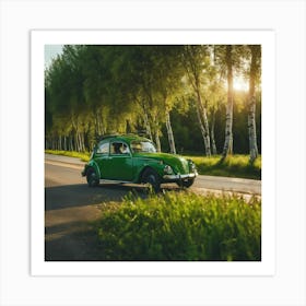 Vw Beetle In The Woods Art Print