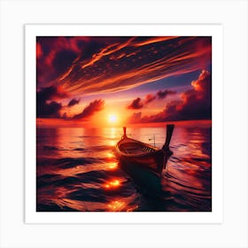 The Boat And The Sunset Art Print