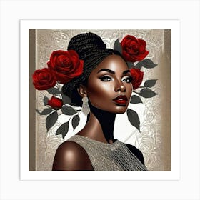 Black Woman With Roses Art Print