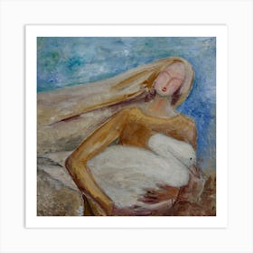 Nature Art, Girl With a Goose, Good Vibes Art Print