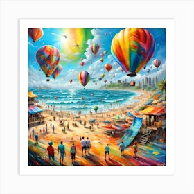 Hot Air Balloons Enjoying The Sea Art Print