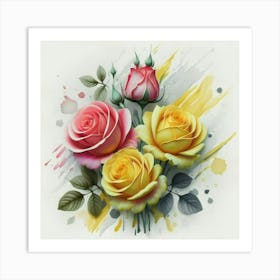 The roses and rose yellow oil abstract painting art Art Print