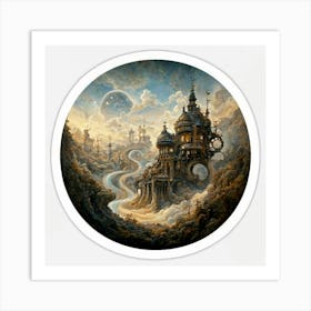 Steampunk Fantasy Landscape Sticker Art Print