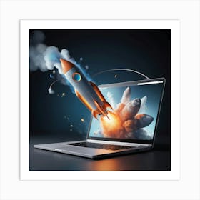 Rocket Launch On Laptop Art Print