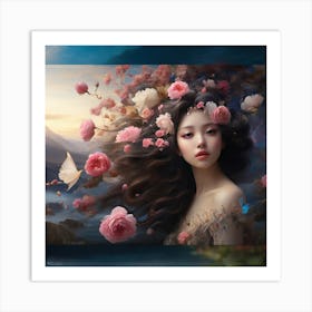 Asian Girl With Flowers Art Print