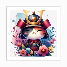 Samurai Cat warrior Art Print