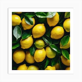 Lemons On A Black Background Art Print