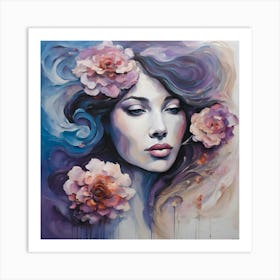 Woman And Wild Blooms Art Print