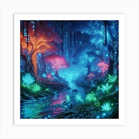 neon-lit jungle wall art 2 Art Print