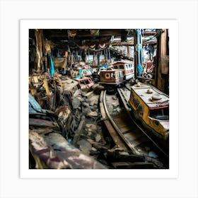 Abandoned Toy Train Factory Art Print