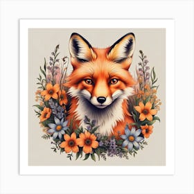 Fox In Flowers Art Print