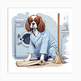 King Charles Spaniel in Laundry Room Art Print