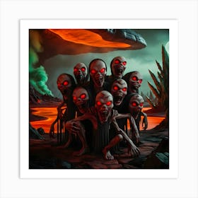 A Surreal And Vibrant Cinematic Photograph Depicting A Group Of Ghosts With Glowing Red Eyes Art Print