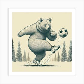 Soccer Bear Camping Art Print