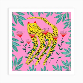 Yellow Cheetah2 Square Art Print