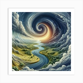 3 Dimensional Rivers In The Country Swirls In A Vortex Of Storm Clouds Art Print