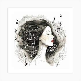 Woman Seeing Musical Notes Canvas Print Art Print