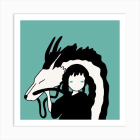 Girl With A Dragon Anime Chihiro Minimalist Illustration Art Print