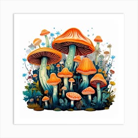 Mushrooms And Flowers 11 Art Print