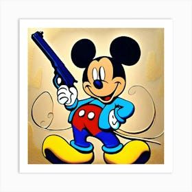 Mickey Mouse Holding A Gun Art Print