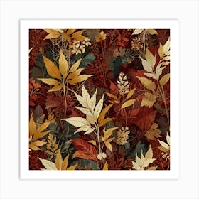 Abstract Botanical Patterns With Leaves And Flowers 1 Art Print