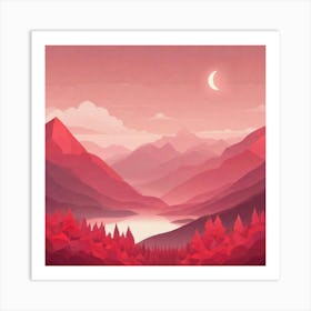 Misty mountains background in red tone 96 Art Print