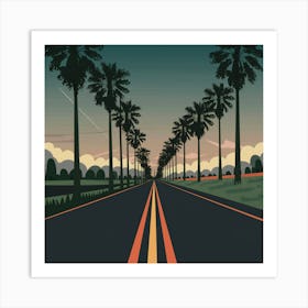 Palm Trees On The Road 1 Art Print