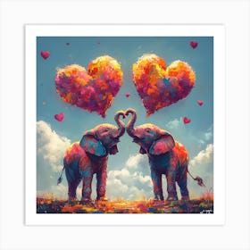 Love of Elephants Abstracted Under a Cloud of Hearts 4 Art Print