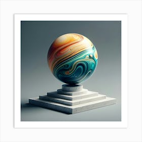 An Image Of A Colorful Marble On A Pedestal With A Grey Background Art Print