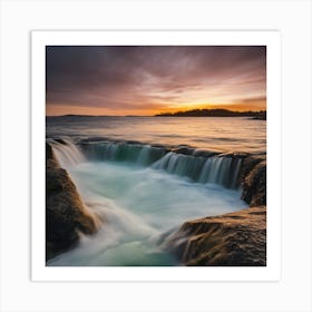 Waterfall At Sunset 1 Art Print