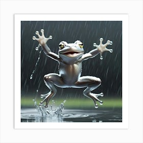Frog Jumping In The Rain Art Print