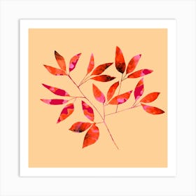 Floral Branches Red Pink Pattern On Pumpkin Art Print