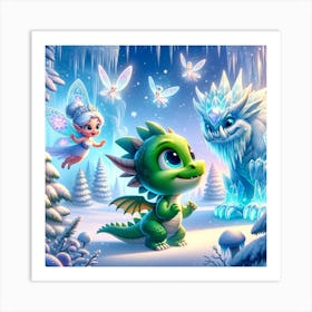 little dragon skiing 1 Art Print