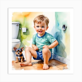 Little Boy And Puppy Art Print