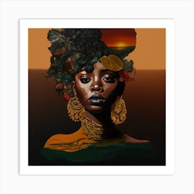 African Woman With Sunset Art Print