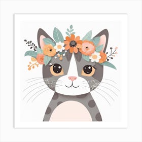 Floral Baby Cat Nursery Illustration (9) Art Print