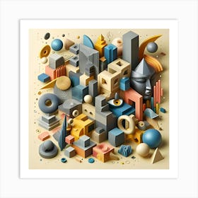 Abstract Art Of Different Shapes In 3d Rendered Images 2 Art Print