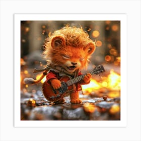 Lion Playing Guitar Art Print