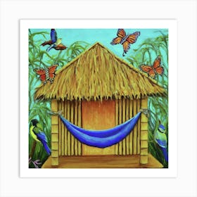 Hut With Hammock And Butterflies Art Print