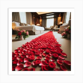 Red Rose Petals On A Bed Art Print
