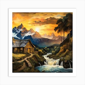 Cabin In The Mountains Art Print