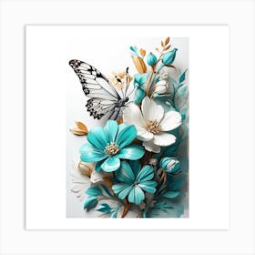 Butterfly And Flowers Art Print